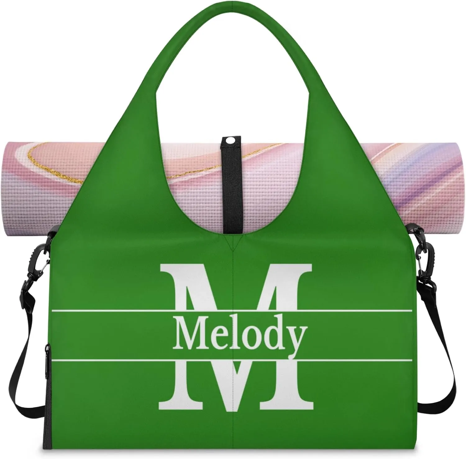 Personalized Yoga Mat Bag with Name Shoe Compartment, Solid Color Initial Letter Travel Tote Sport Gym Duffel Bag