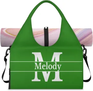 Personalized Yoga Mat Bag with Name Shoe Compartment, Solid Color Initial Letter Travel Tote Sport Gym Duffel Bag