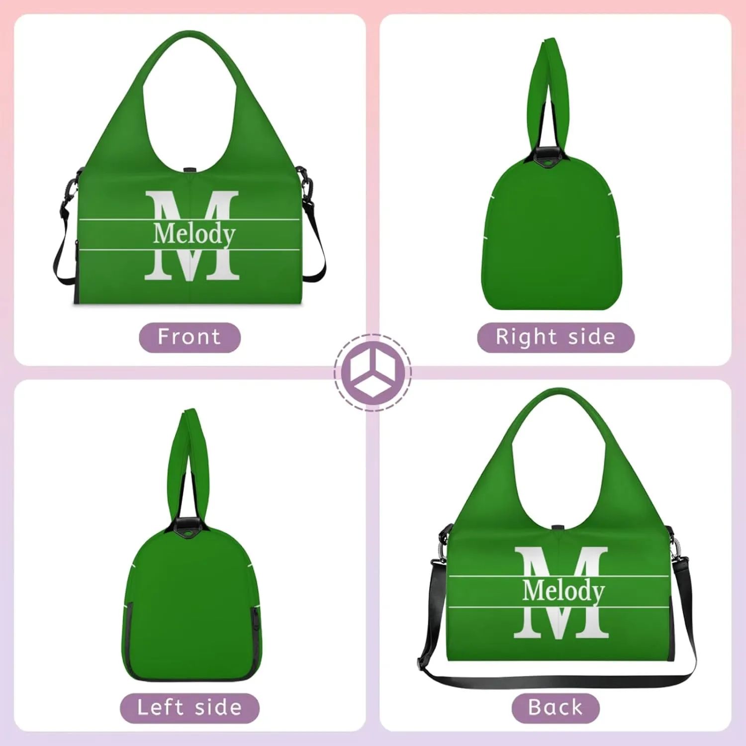 Personalized Yoga Mat Bag with Name Shoe Compartment, Solid Color Initial Letter Travel Tote Sport Gym Duffel Bag