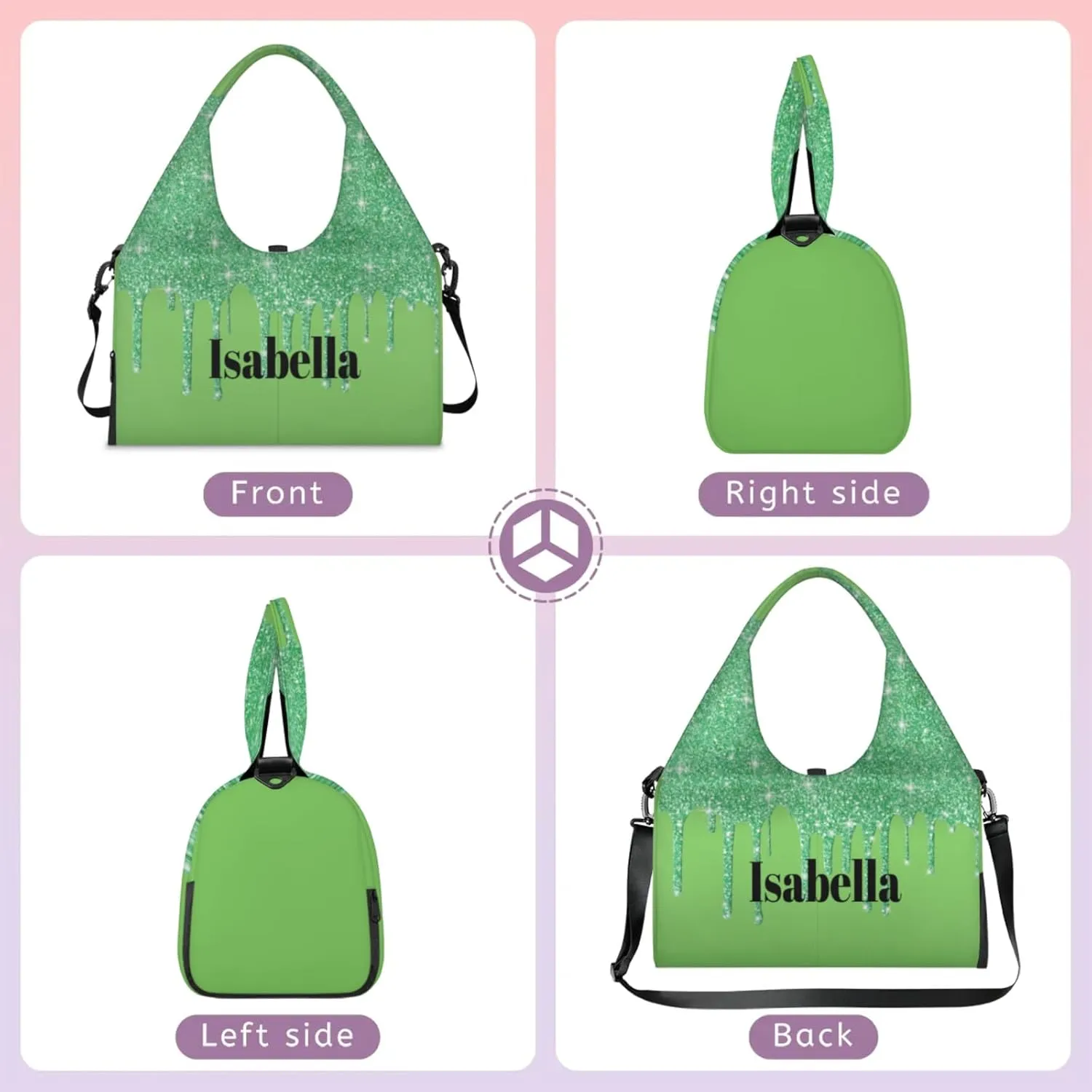 Personalized Yoga Mat Bag with Name Shoe Compartment, Water Fluid Glittering Travel Tote Sport Gym Duffel Bag