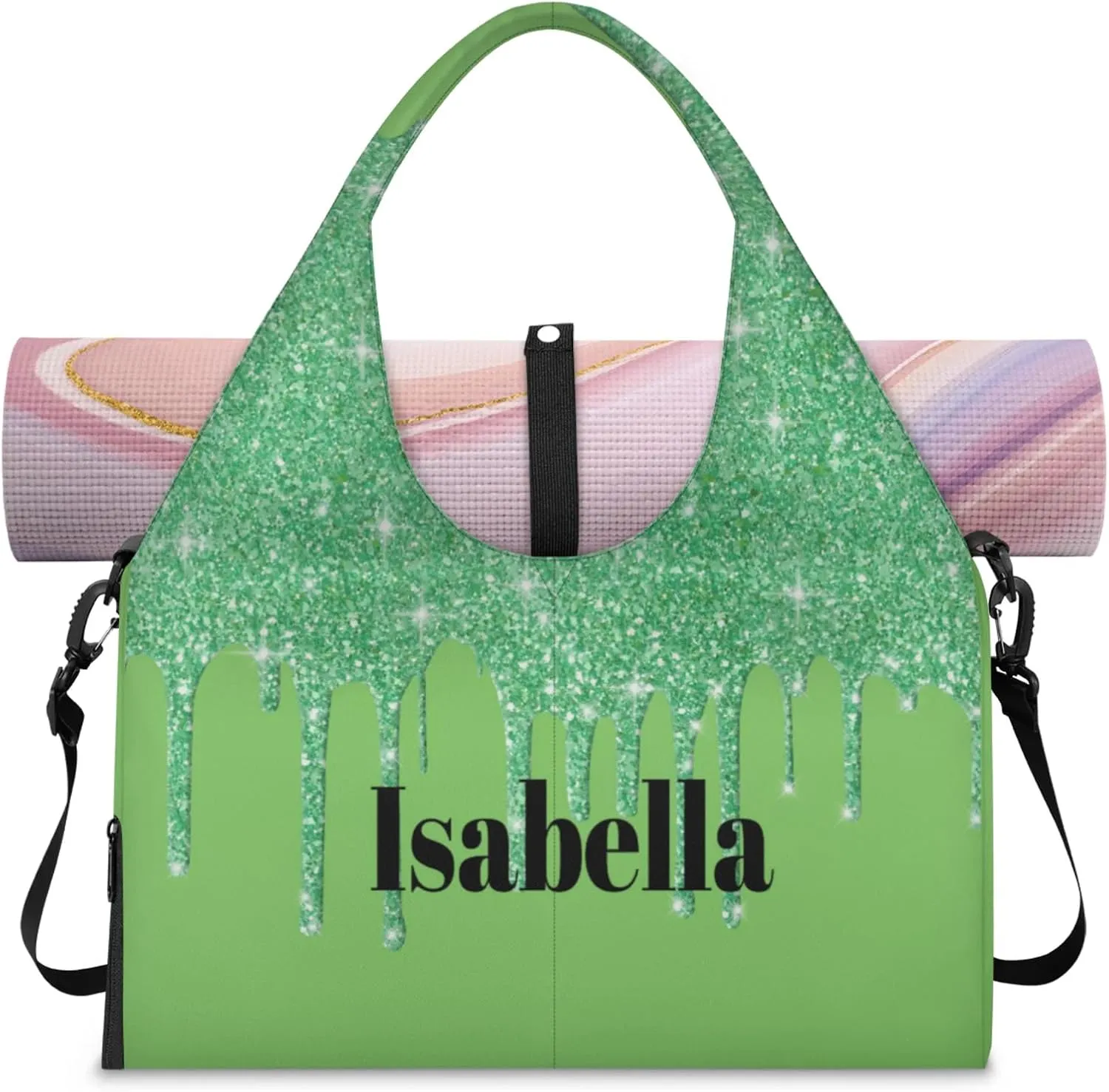Personalized Yoga Mat Bag with Name Shoe Compartment, Water Fluid Glittering Travel Tote Sport Gym Duffel Bag