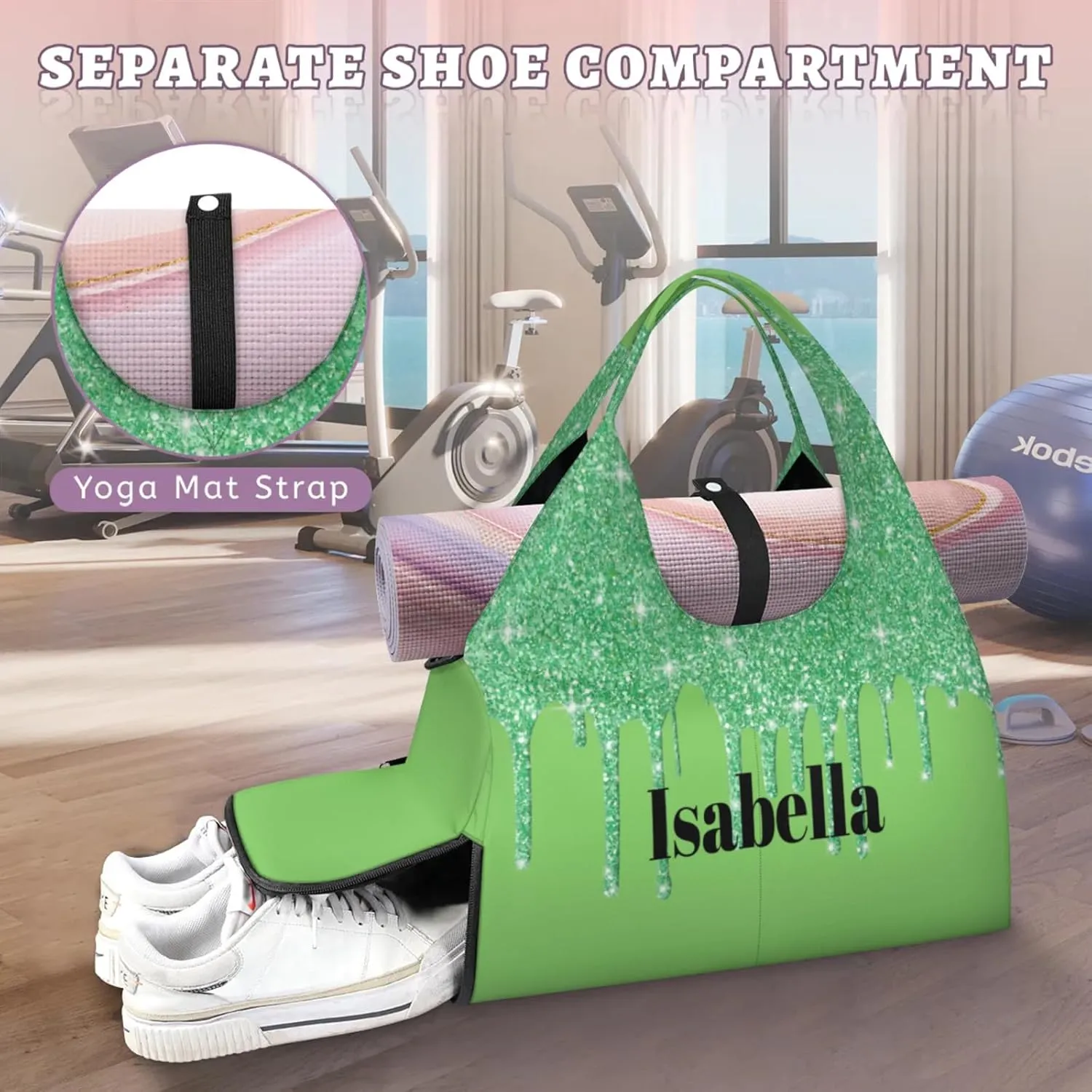 Personalized Yoga Mat Bag with Name Shoe Compartment, Water Fluid Glittering Travel Tote Sport Gym Duffel Bag
