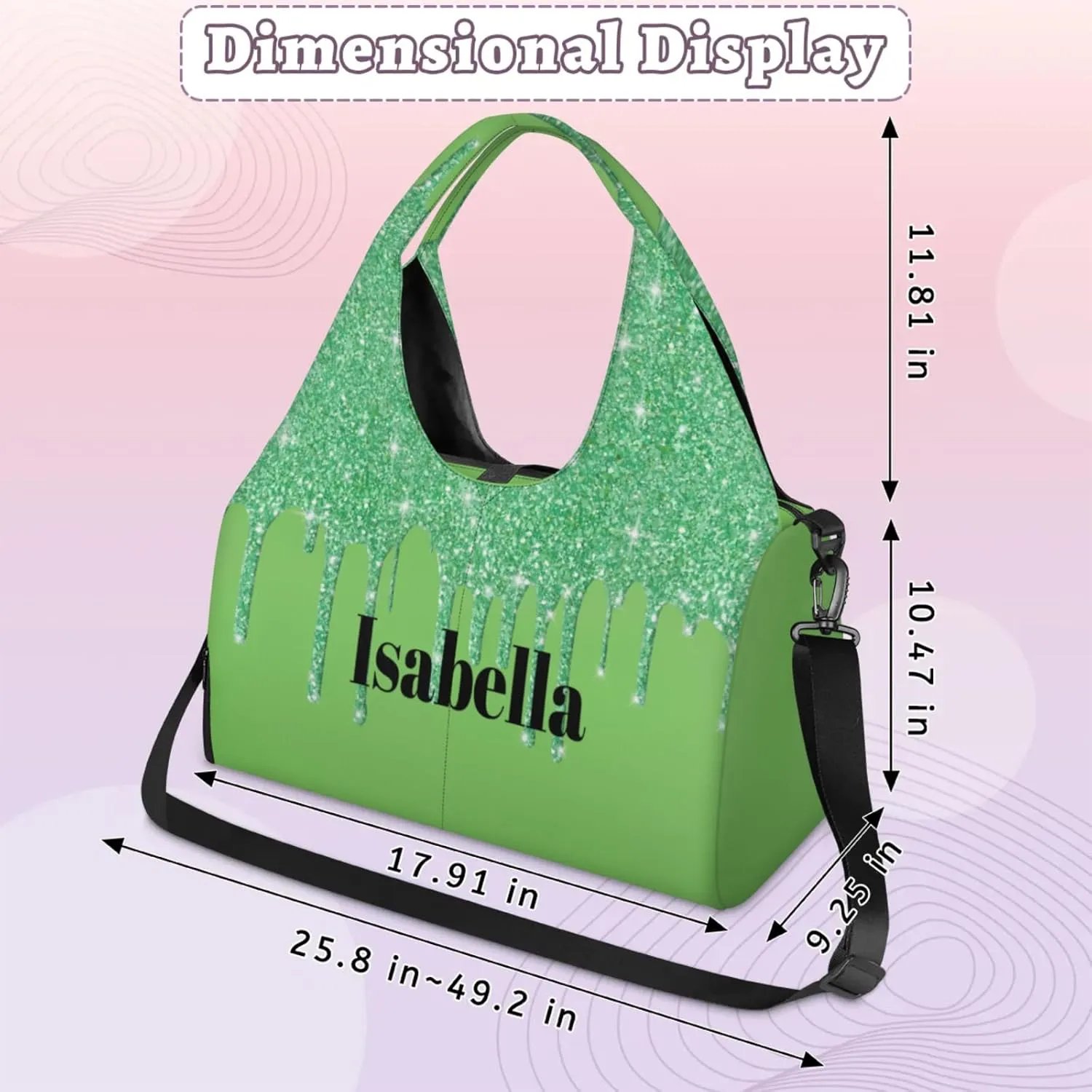 Personalized Yoga Mat Bag with Name Shoe Compartment, Water Fluid Glittering Travel Tote Sport Gym Duffel Bag