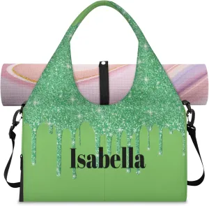Personalized Yoga Mat Bag with Name Shoe Compartment, Water Fluid Glittering Travel Tote Sport Gym Duffel Bag