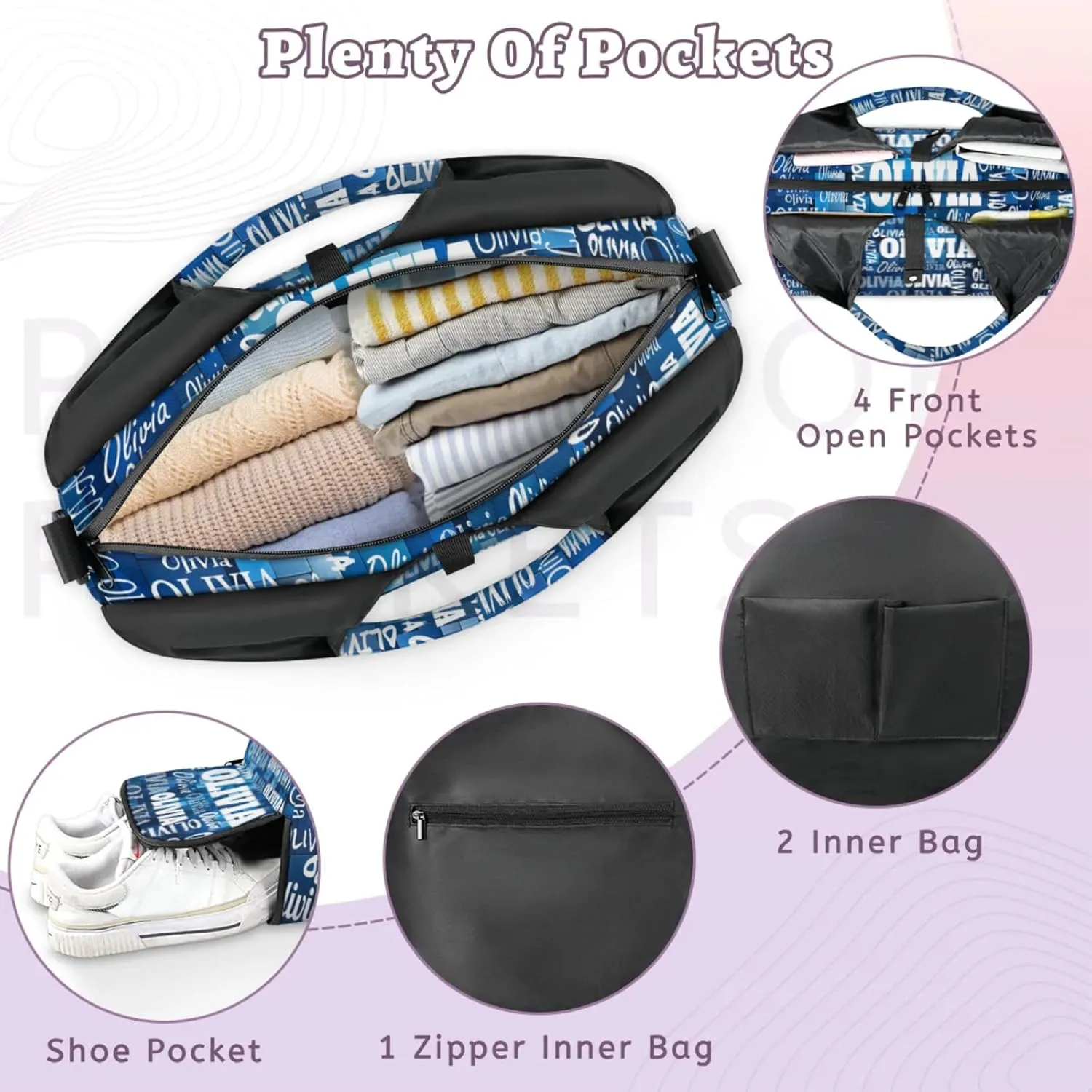 Personalized Yoga Mat Bag with Shoe Compartment, Custom Names Travel Tote Sport Gym Pilates Duffel Bag for Women