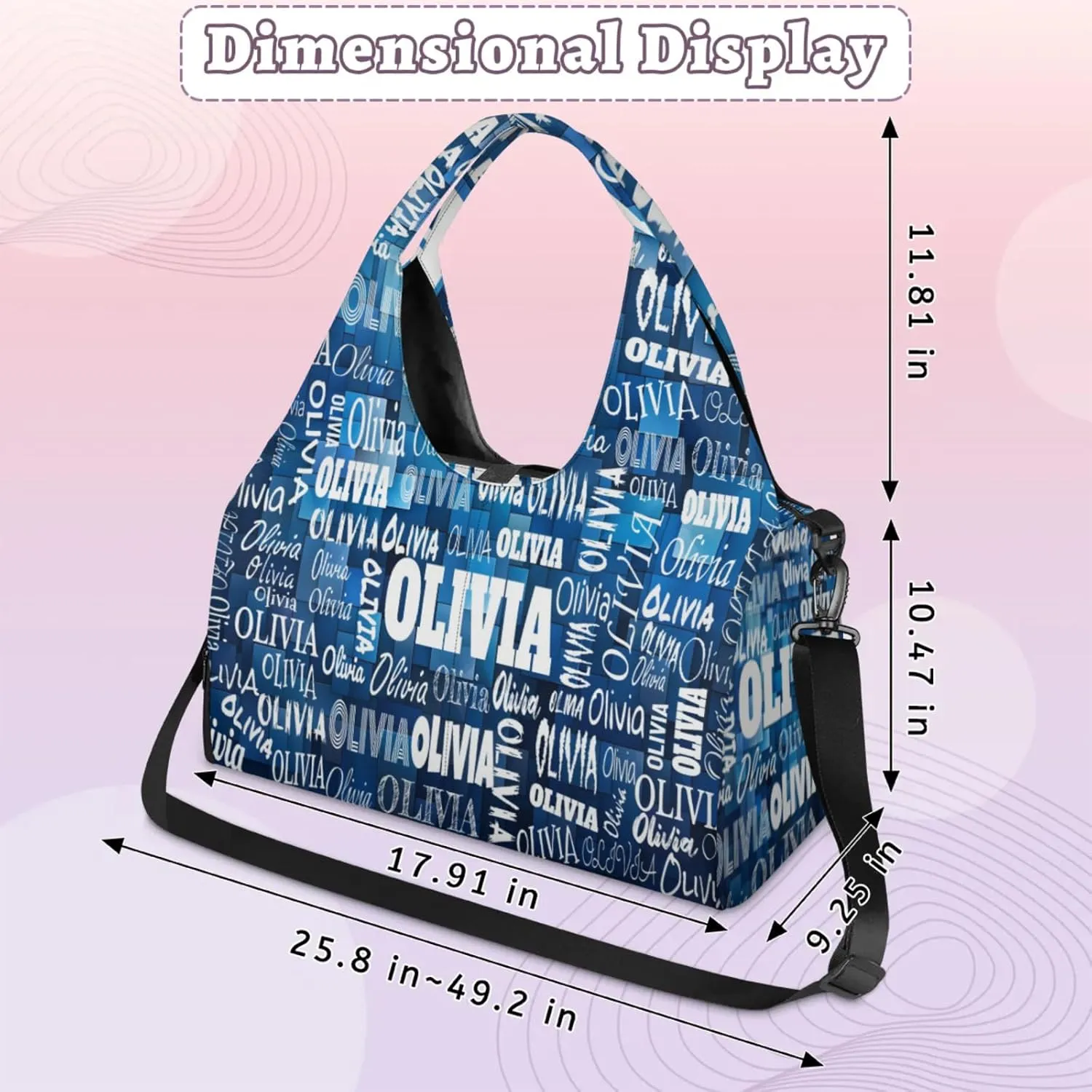Personalized Yoga Mat Bag with Shoe Compartment, Custom Names Travel Tote Sport Gym Pilates Duffel Bag for Women
