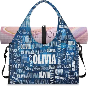 Personalized Yoga Mat Bag with Shoe Compartment, Custom Names Travel Tote Sport Gym Pilates Duffel Bag for Women