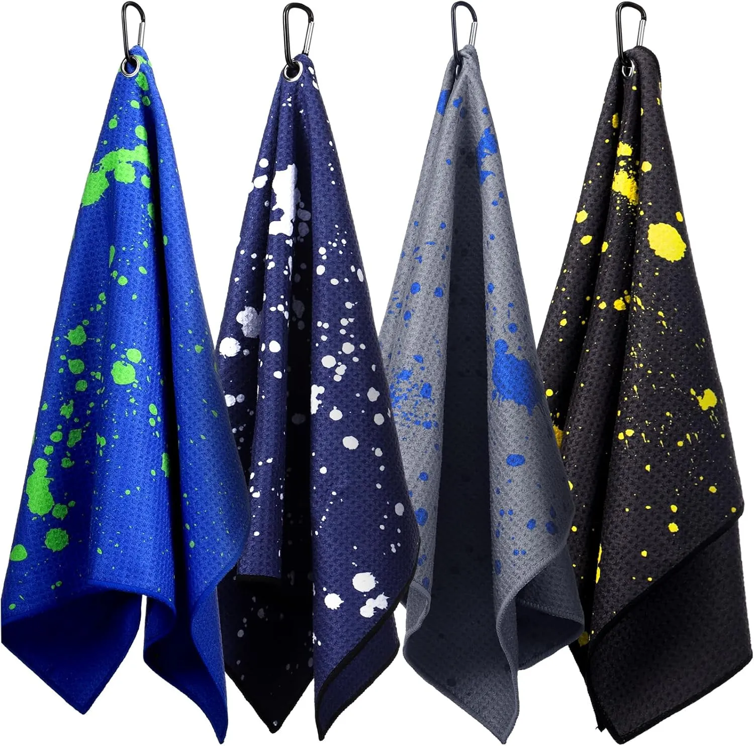 Peryiter 4 Pcs Shine Golf Towel with Clip Drip Lime Available Microfiber Towel for Golf Bags Gifts for Men Women Birthday Waffle Pattern Gifts for Fan Retirement Gift(Dark Color)