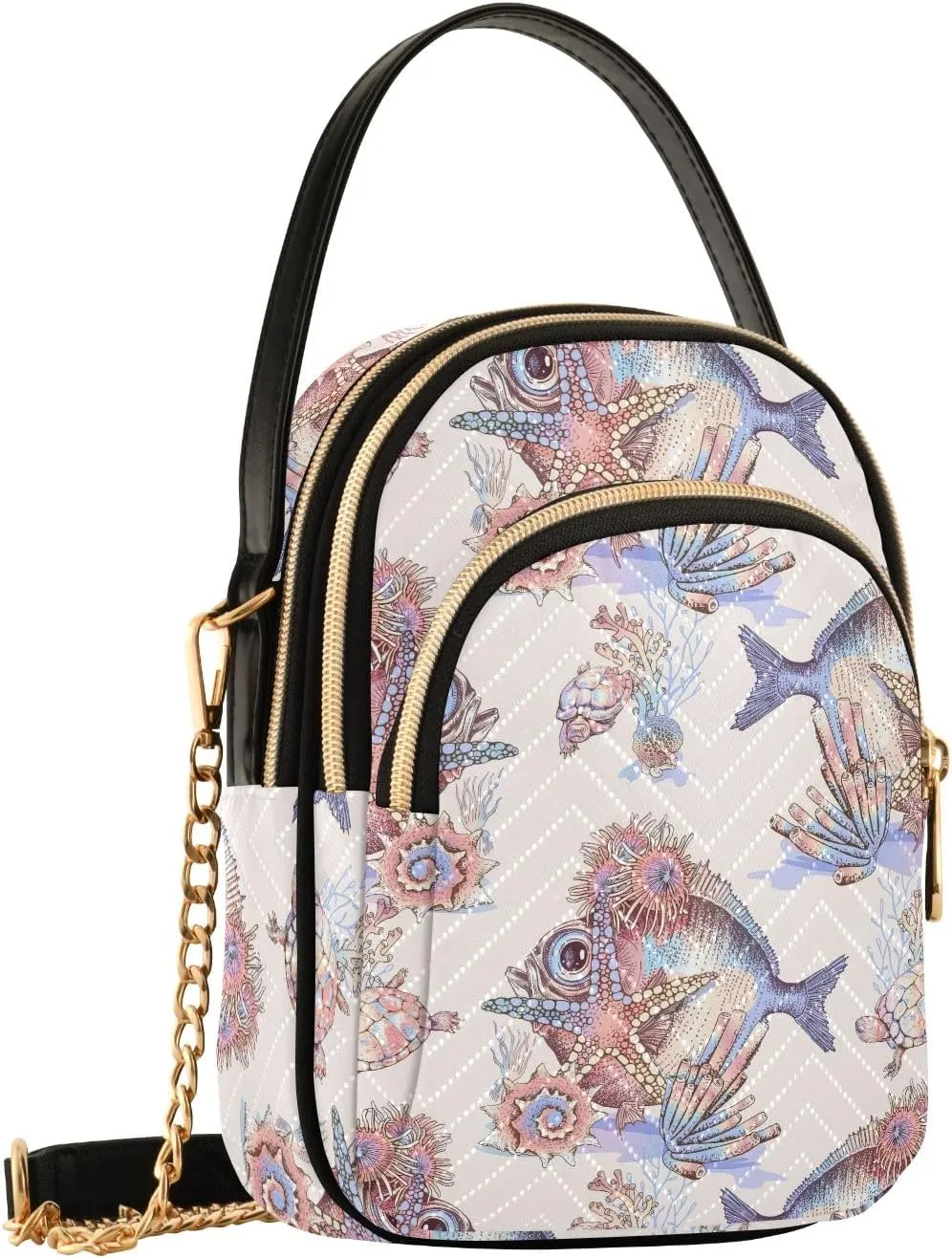 Pet Paw with Angel Wing Women's Crossbody Bags Quilted Purse with Chain Phone Purse Handbag