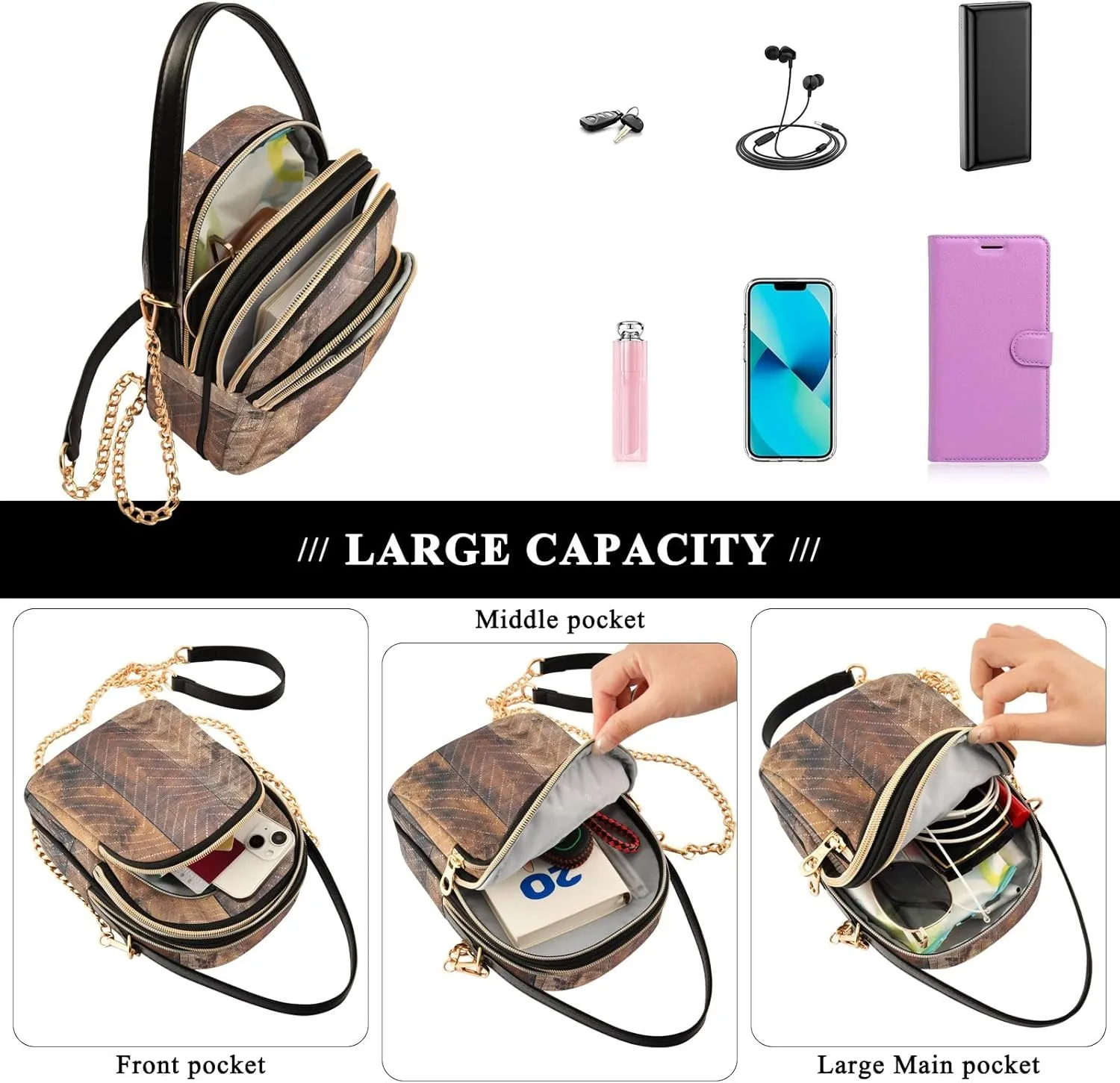 Pet Paw with Angel Wing Women's Crossbody Bags Quilted Purse with Chain Phone Purse Handbag
