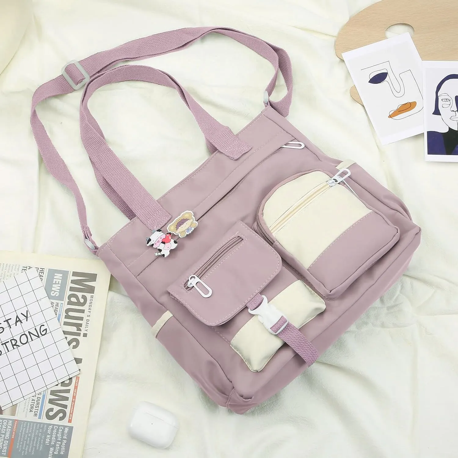 Phaoullzon Crossbody Cute Bag for Teens Kawaii Messenger Purse Nylon Shoulder Tote Bags