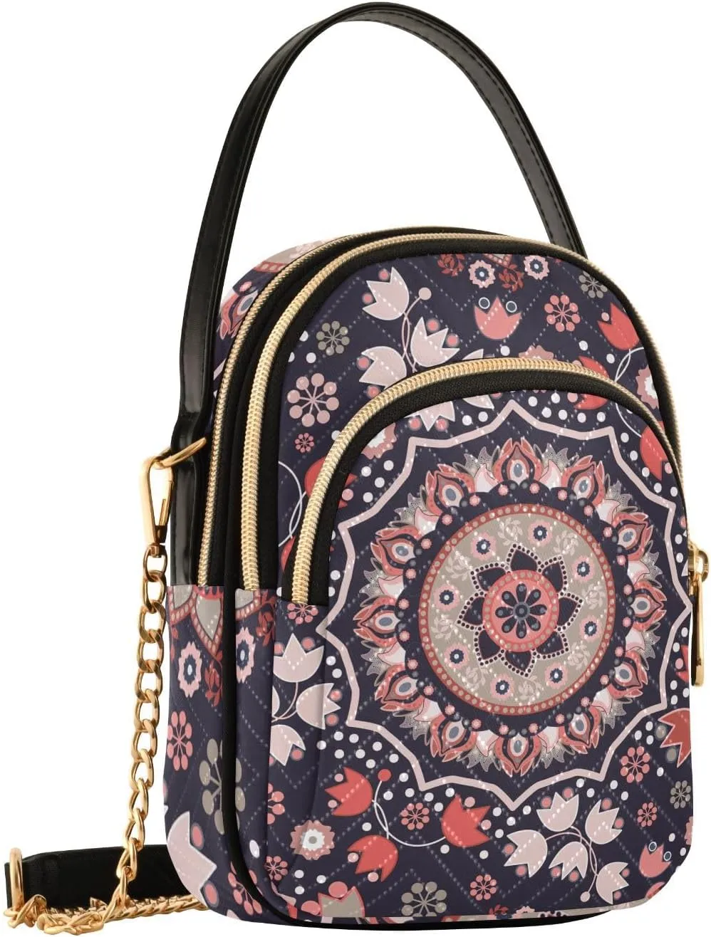 Phone Purse Women Small Cell Wallet Crossbody Bags Women's Mini Shoulder Bag Black Paisley Petals
