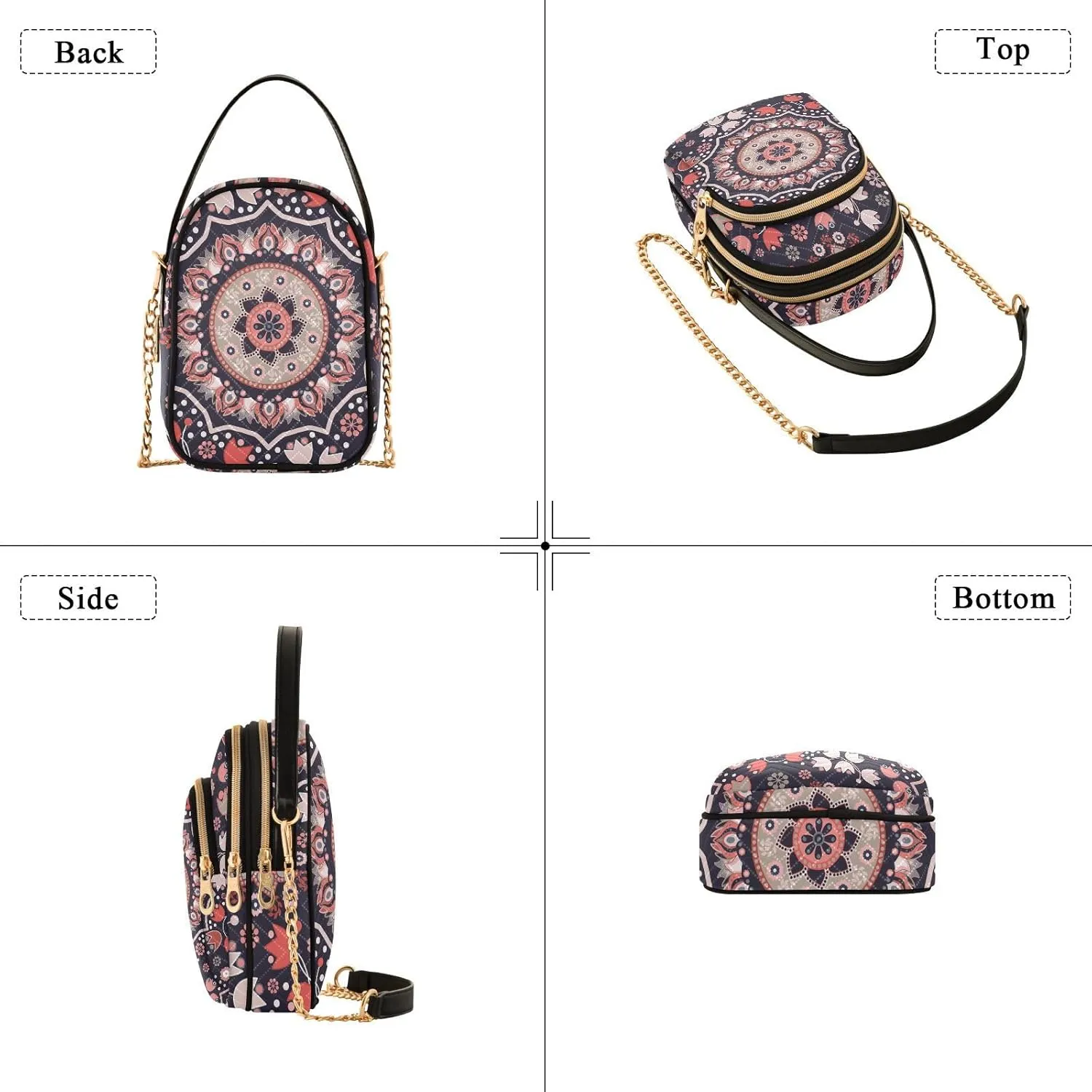 Phone Purse Women Small Cell Wallet Crossbody Bags Women's Mini Shoulder Bag Black Paisley Petals