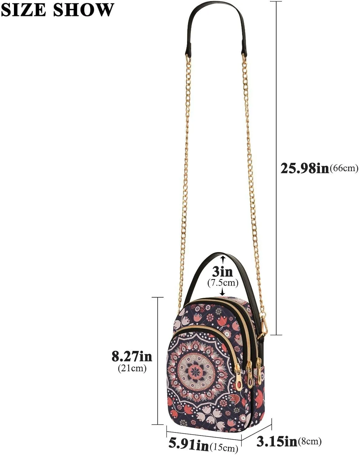 Phone Purse Women Small Cell Wallet Crossbody Bags Women's Mini Shoulder Bag Black Paisley Petals