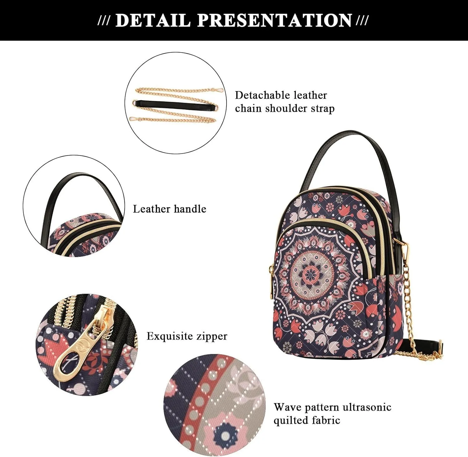 Phone Purse Women Small Cell Wallet Crossbody Bags Women's Mini Shoulder Bag Black Paisley Petals