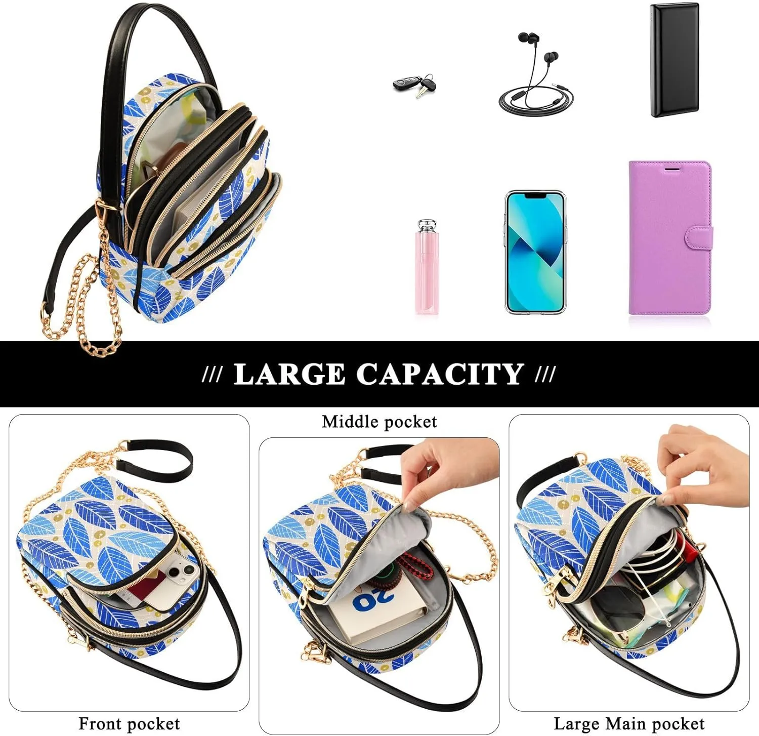 Phone Purse Women's Crossbody Handbags Quilted Small Leather Crossbody Bags Shoulder Bag for Women Girls Cherries