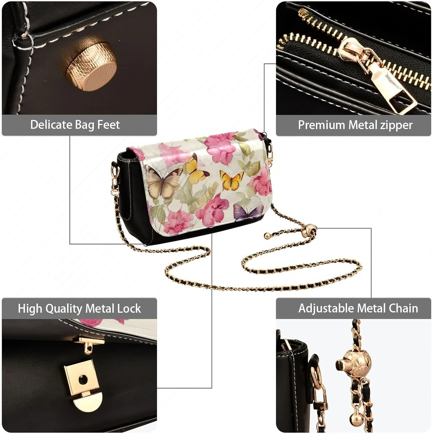 Pink Roses with Leaves Women's Shoulder Bag, Leather Crossbody Bags for Women