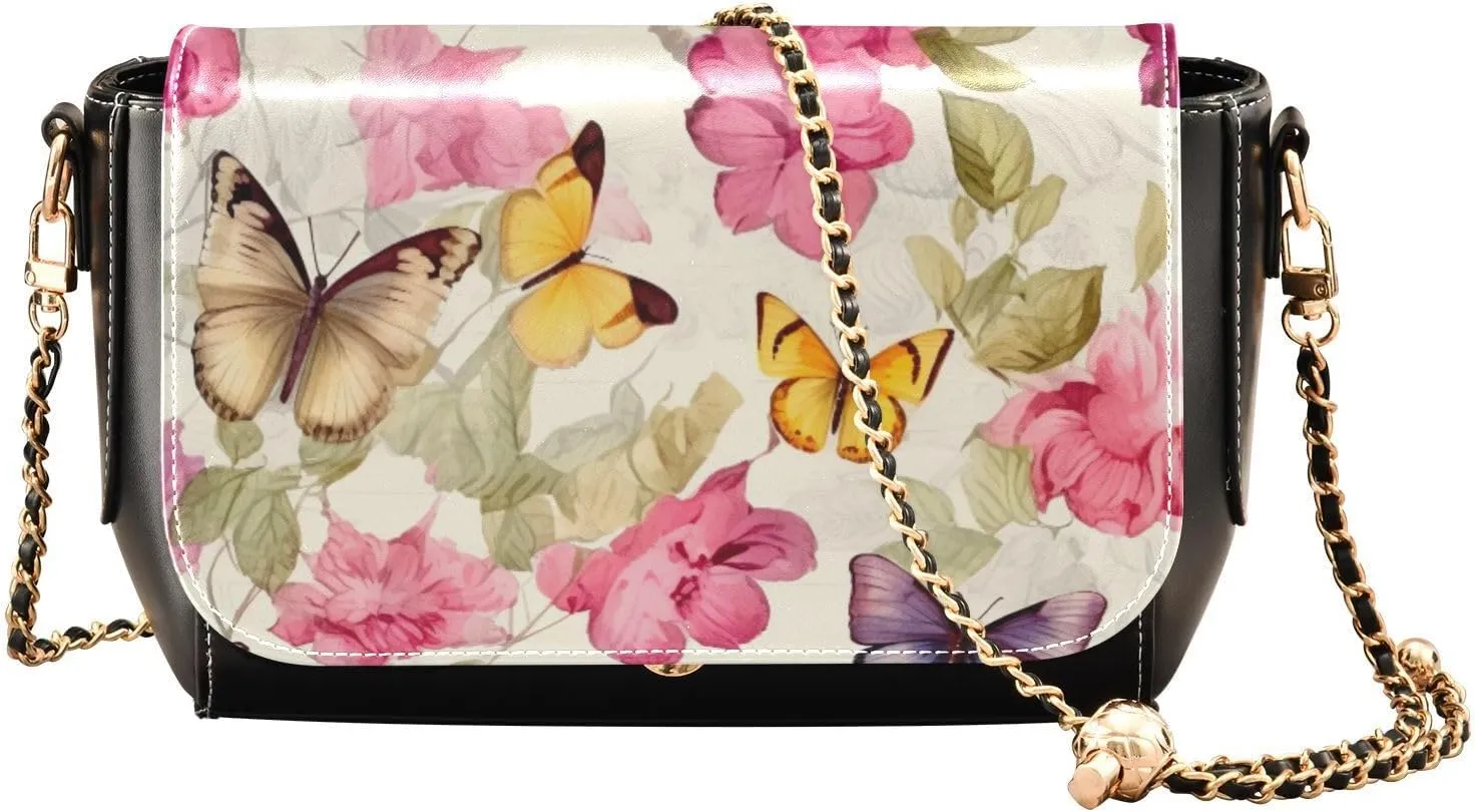 Pink Roses with Leaves Women's Shoulder Bag, Leather Crossbody Bags for Women