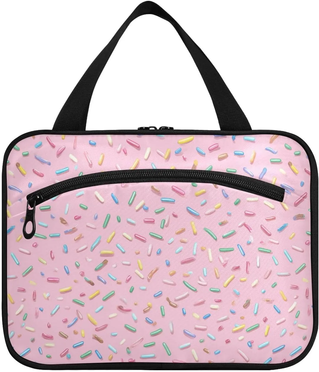 Pink Sugar Granule Toiletry Bag with Full Print Design Durable Hanging Travel Organizer with Clear Zip Pockets & Hook for Vacation Gym Bathroom or Business Trips