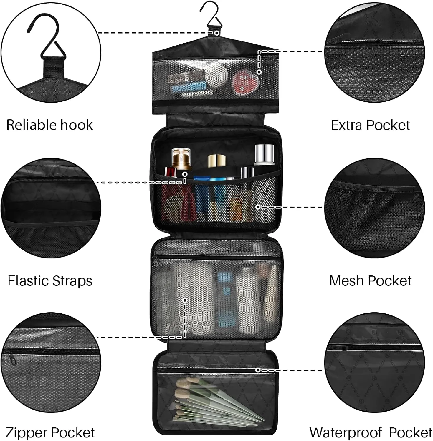 Pink Sugar Granule Toiletry Bag with Full Print Design Durable Hanging Travel Organizer with Clear Zip Pockets & Hook for Vacation Gym Bathroom or Business Trips