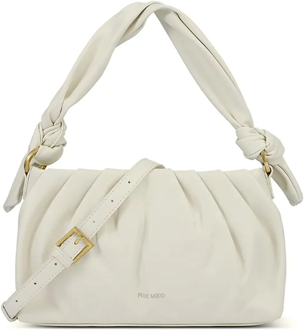 Pixie Mood LUNA-SB-PINK-OS Ruched Body Knotted Strap, Recycled Vegan Leather Crossbody Shoulder Handbag Purse