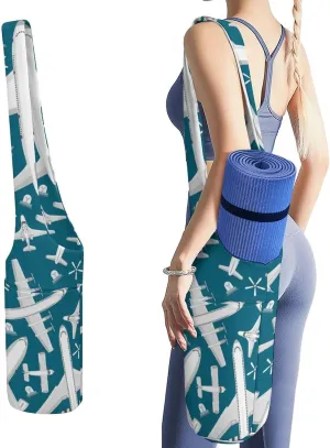 Plane Pattern Aircraft Airplane Jet Lightweight Yoga Mat Bag with Pockets Portable Canvas Carrying Shoulder Bags for Women Men