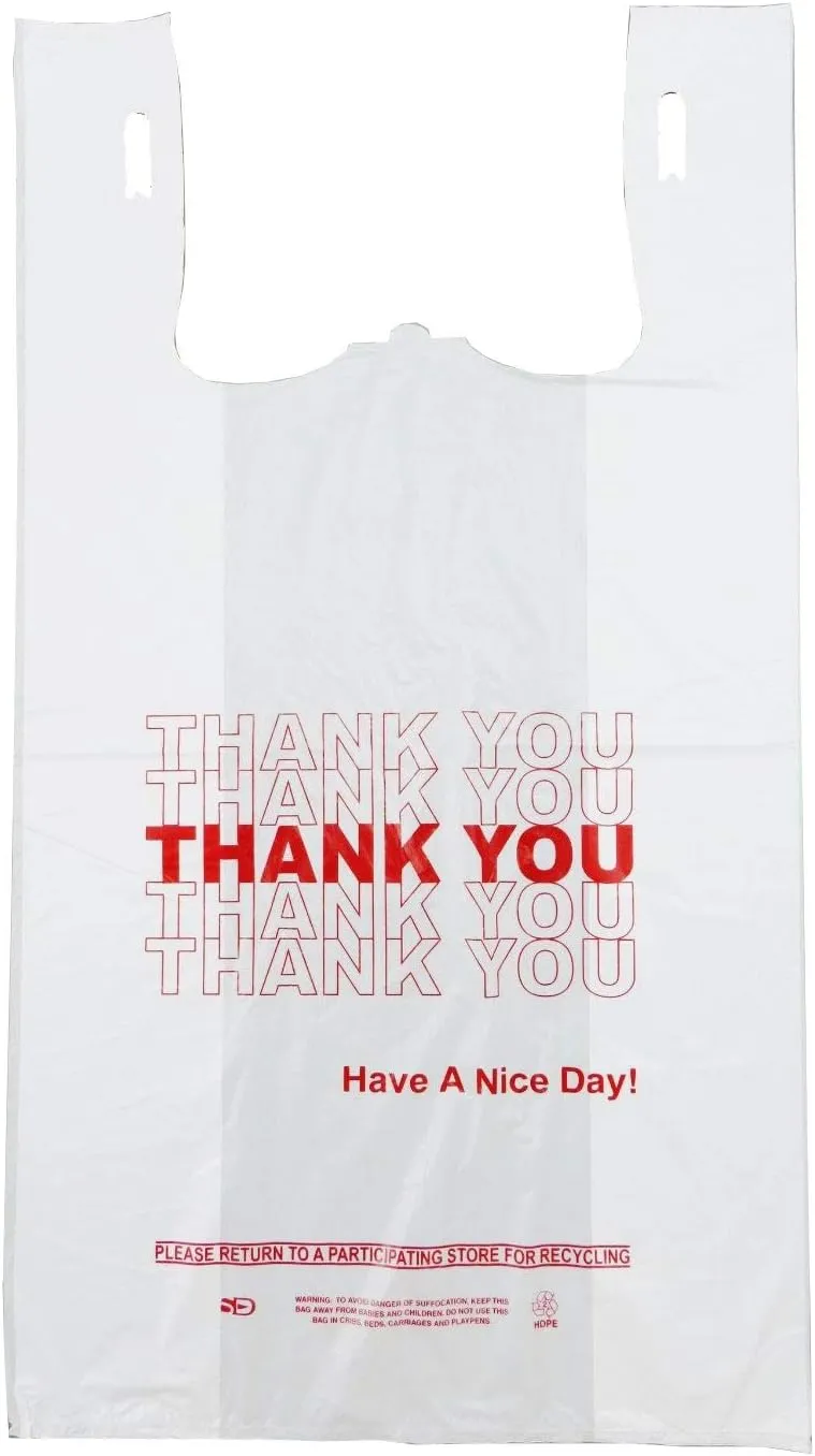 Plastic Bag- Standard 'Thank You' White T Shirt Bag 11.5"x6.5"x21" 15 mic - 1000 bags/case