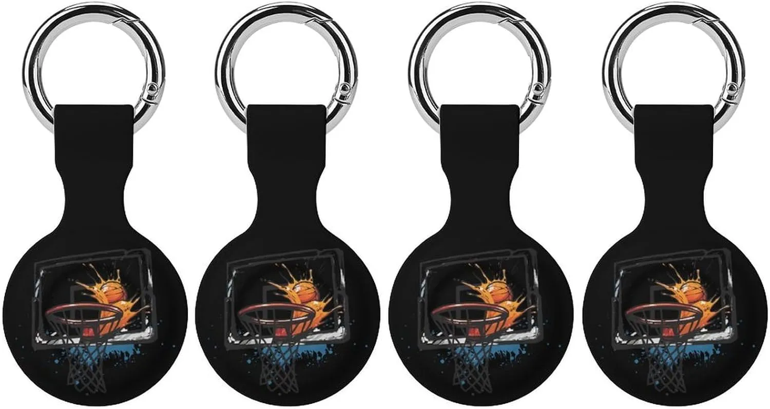 Player Basketball Slam Dunk Protective Case Cover Silicone Case Key Finder with Keychain for Bags Pets Compatible with AirTag 4PCS