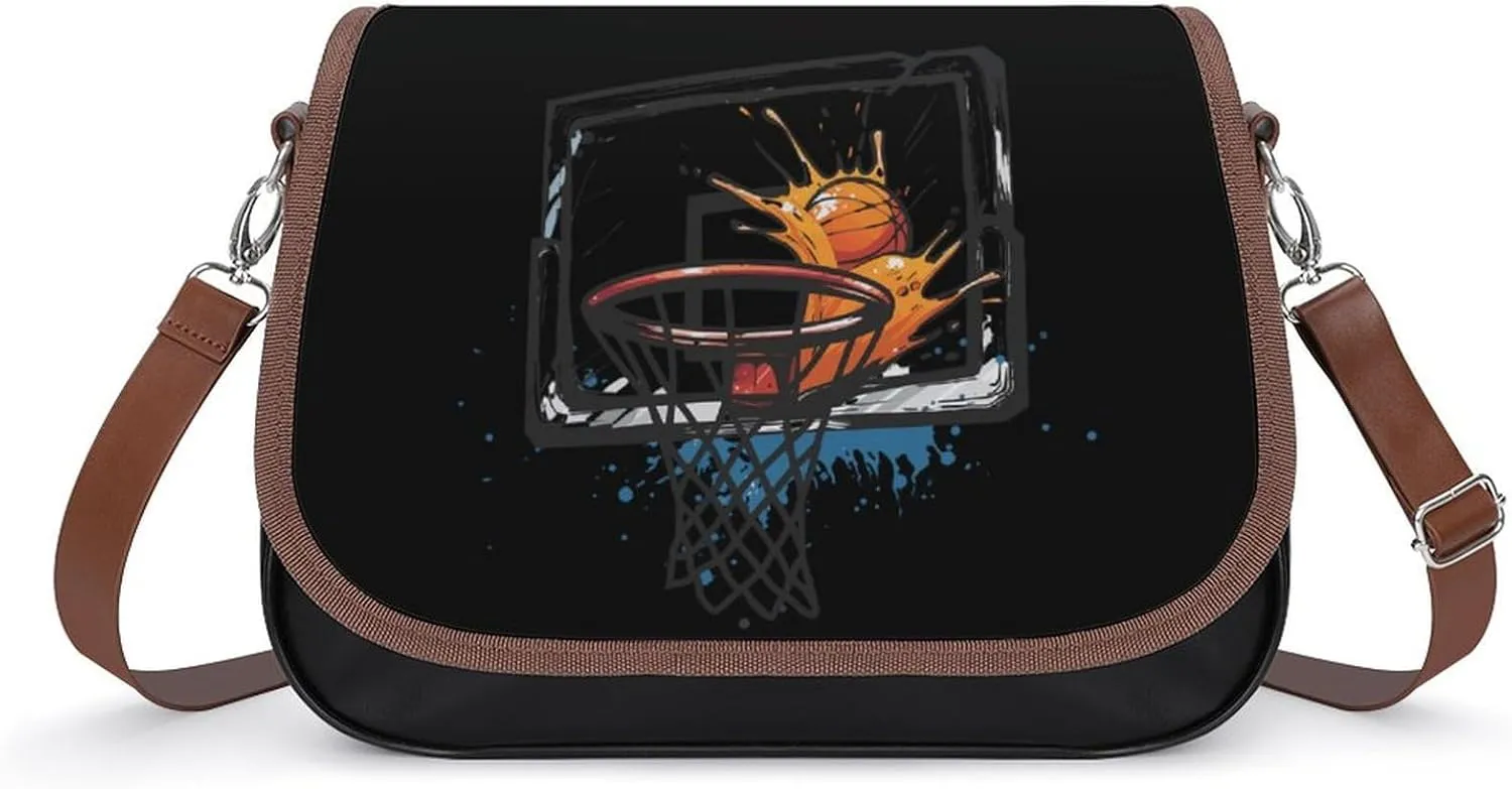 Player Basketball Slam Dunk Women's Crossbody Bag Leather Tote Bag Shoulder Bag Handbag for Office Travel