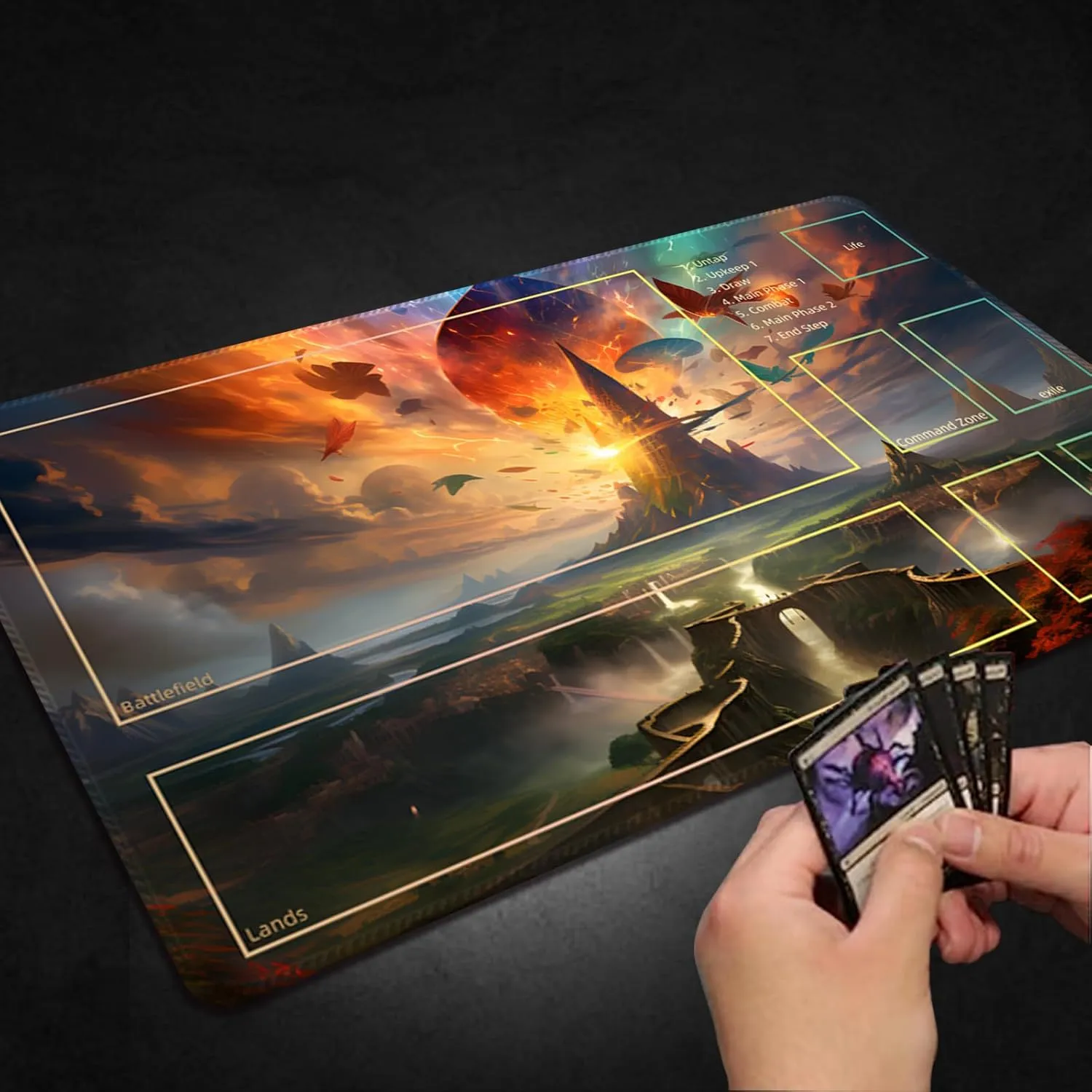 Playmat for MTG, with Free Storage Bags,Game Mat 24 x 14 inches, TCG and Board Game Mat for Cards,Mousepad Desk Mats (Auxiliary Combat)