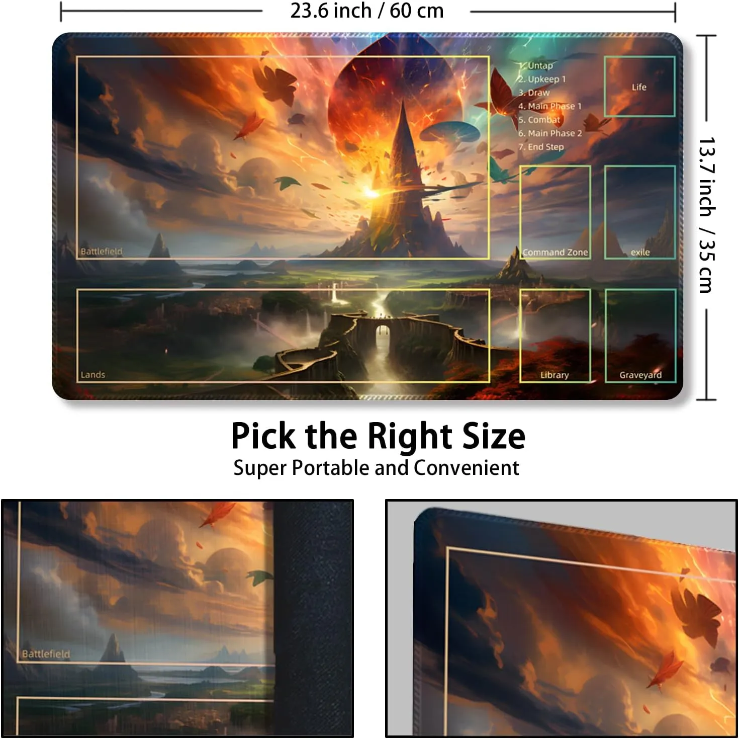 Playmat for MTG, with Free Storage Bags,Game Mat 24 x 14 inches, TCG and Board Game Mat for Cards,Mousepad Desk Mats (Auxiliary Combat)