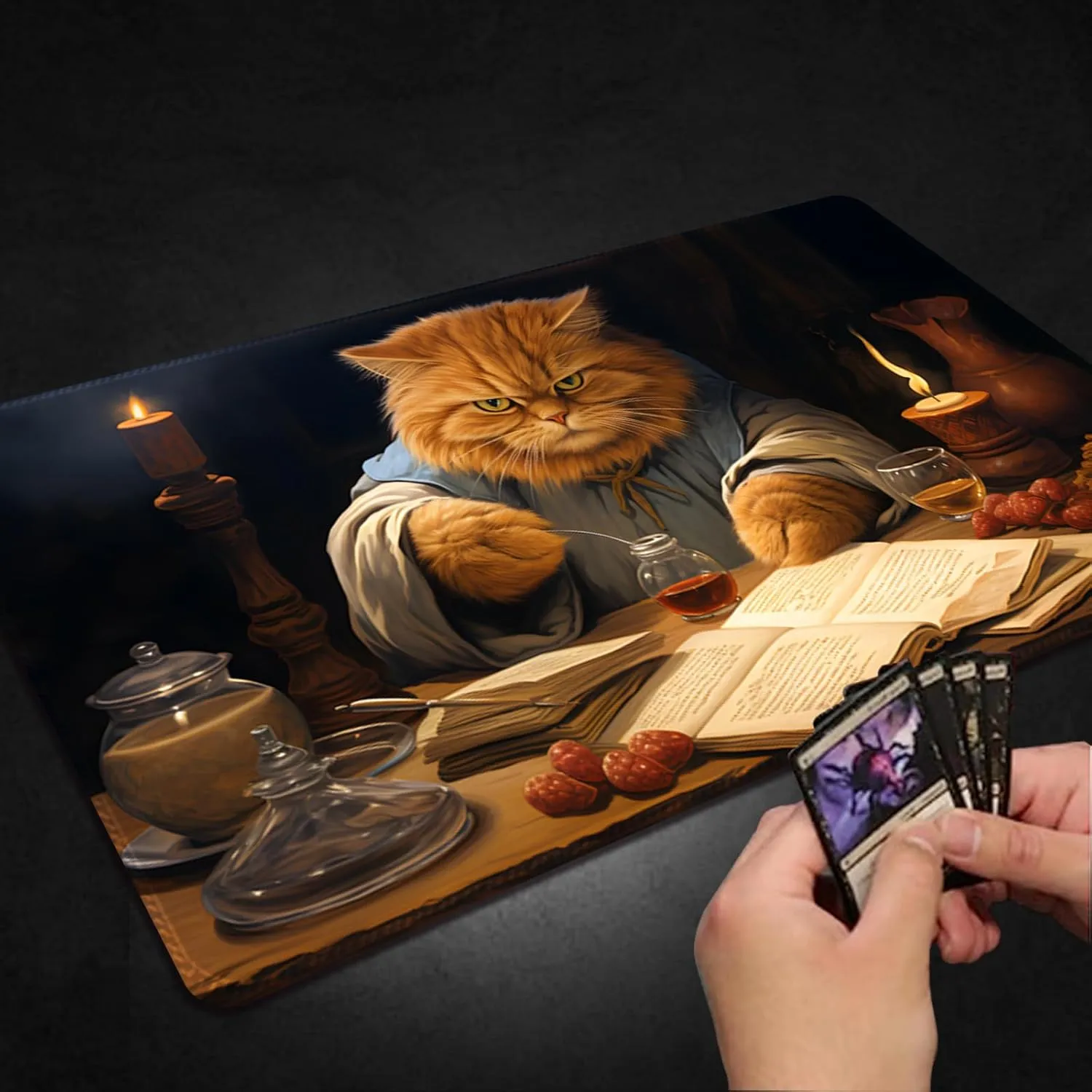 Playmat for MTG, with Free Storage Bags,Game Mat 24 x 14 inches, TCG and Board Game Mat for Cards,Mousepad Desk Mats (Cat 1-Regular)