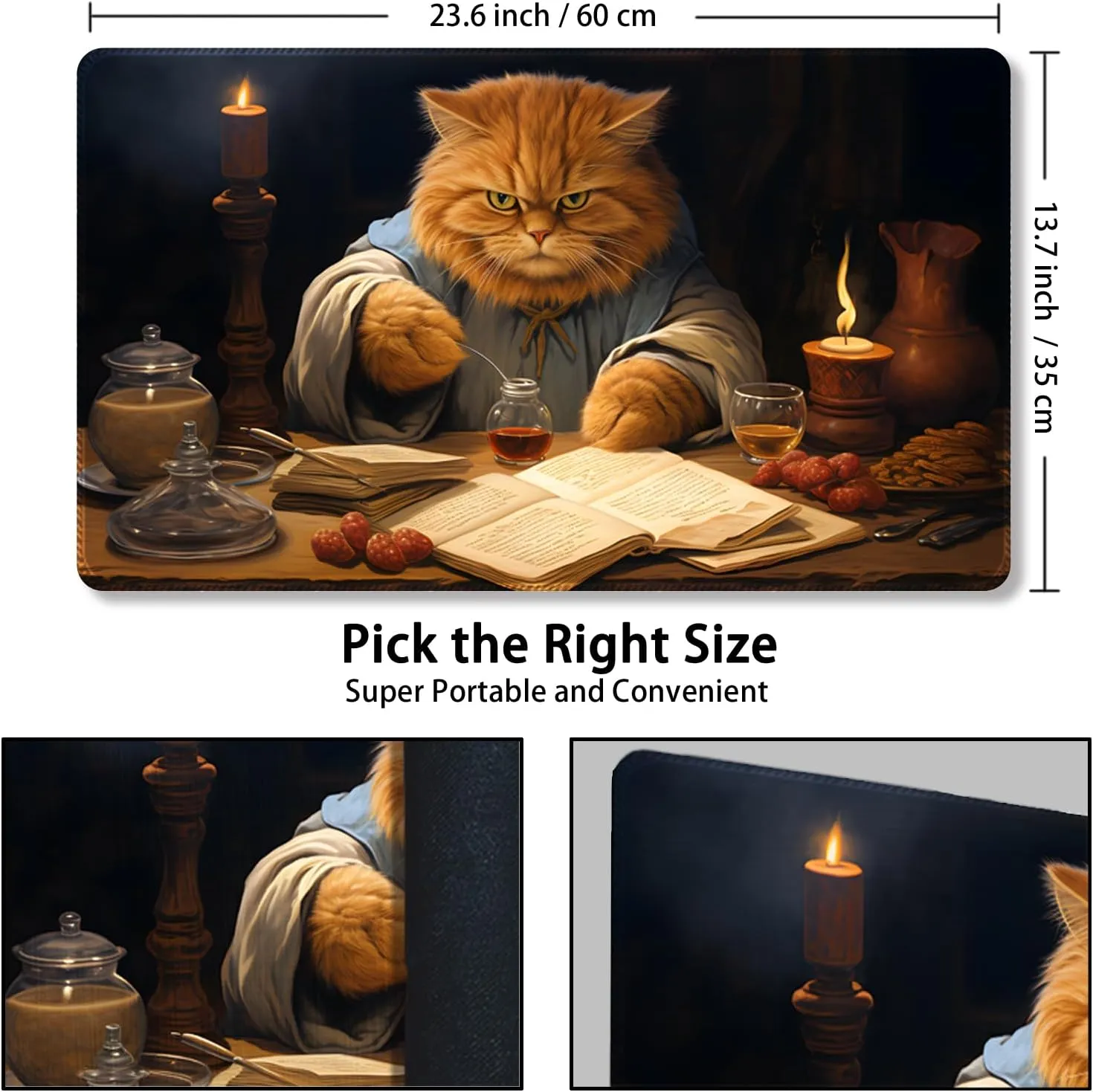 Playmat for MTG, with Free Storage Bags,Game Mat 24 x 14 inches, TCG and Board Game Mat for Cards,Mousepad Desk Mats (Cat 1-Regular)