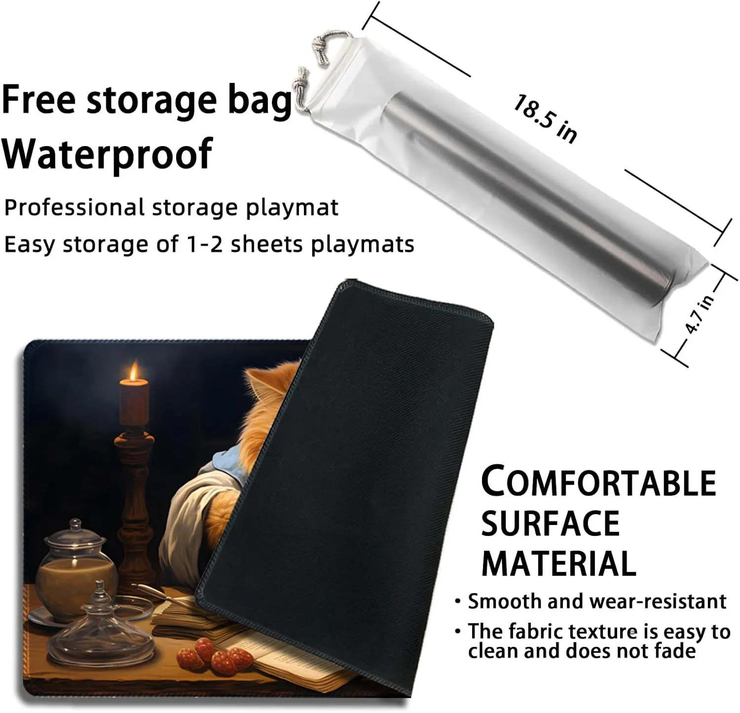 Playmat for MTG, with Free Storage Bags,Game Mat 24 x 14 inches, TCG and Board Game Mat for Cards,Mousepad Desk Mats (Cat 1-Regular)