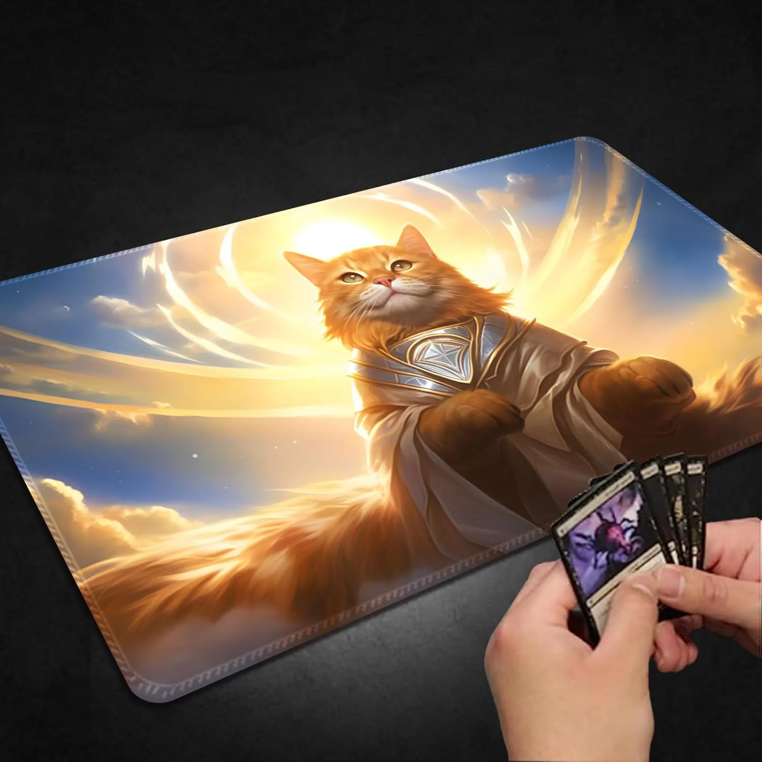 Playmat for MTG, with Free Storage Bags,Game Mat 24 x 14 inches, TCG and Board Game Mat for Cards,Mousepad Desk Mats (Cat 2-Regular)