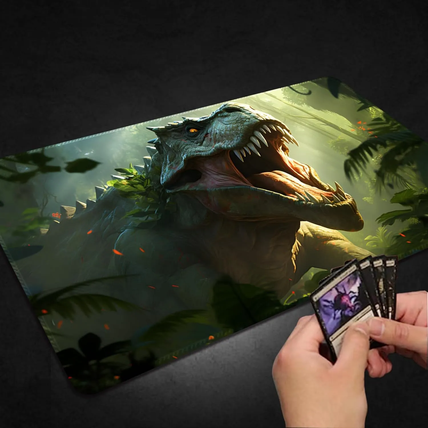 Playmat for MTG, with Free Storage Bags,Game Mat 24 x 14 inches, TCG and Board Game Mat for Cards,Mousepad Desk Mats (Dinosaur 3-Regular)