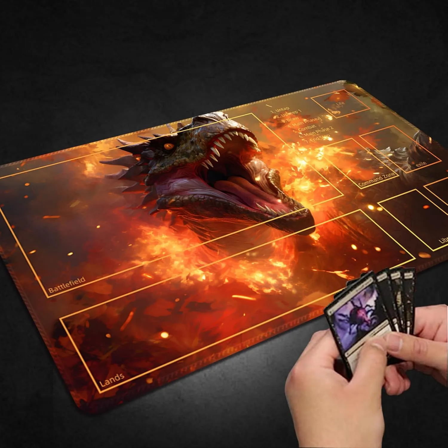 Playmat for MTG, with Free Storage Bags,Game Mat 24 x 14 inches, TCG and Board Game Mat for Cards,Mousepad Desk Mats (Dinosaur 4-Auxiliary Combat)