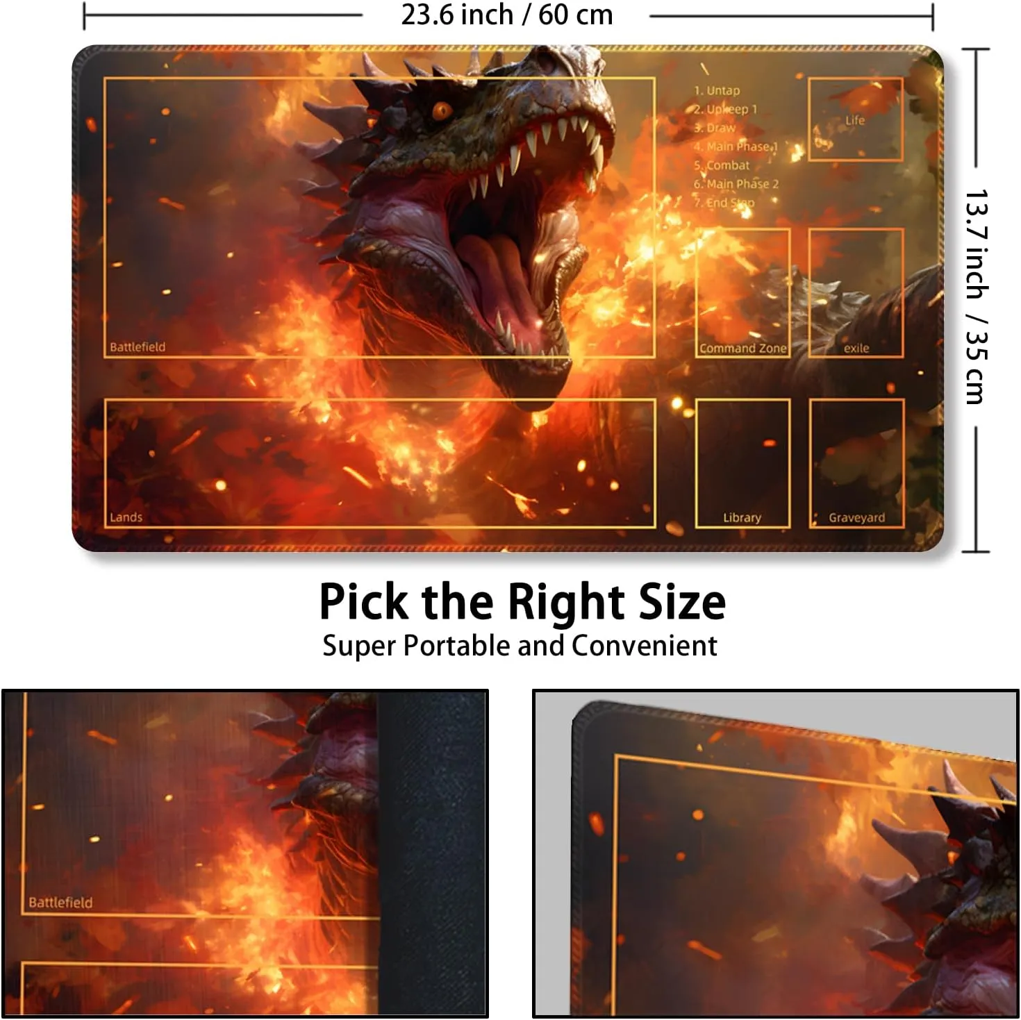 Playmat for MTG, with Free Storage Bags,Game Mat 24 x 14 inches, TCG and Board Game Mat for Cards,Mousepad Desk Mats (Dinosaur 4-Auxiliary Combat)