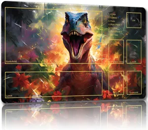 Playmat for MTG, with Free Storage Bags,Game Mat 24 x 14 inches, TCG and Board Game Mat for Cards,Mousepad Desk Mats (Dinosaur 5-Auxiliary Combat)