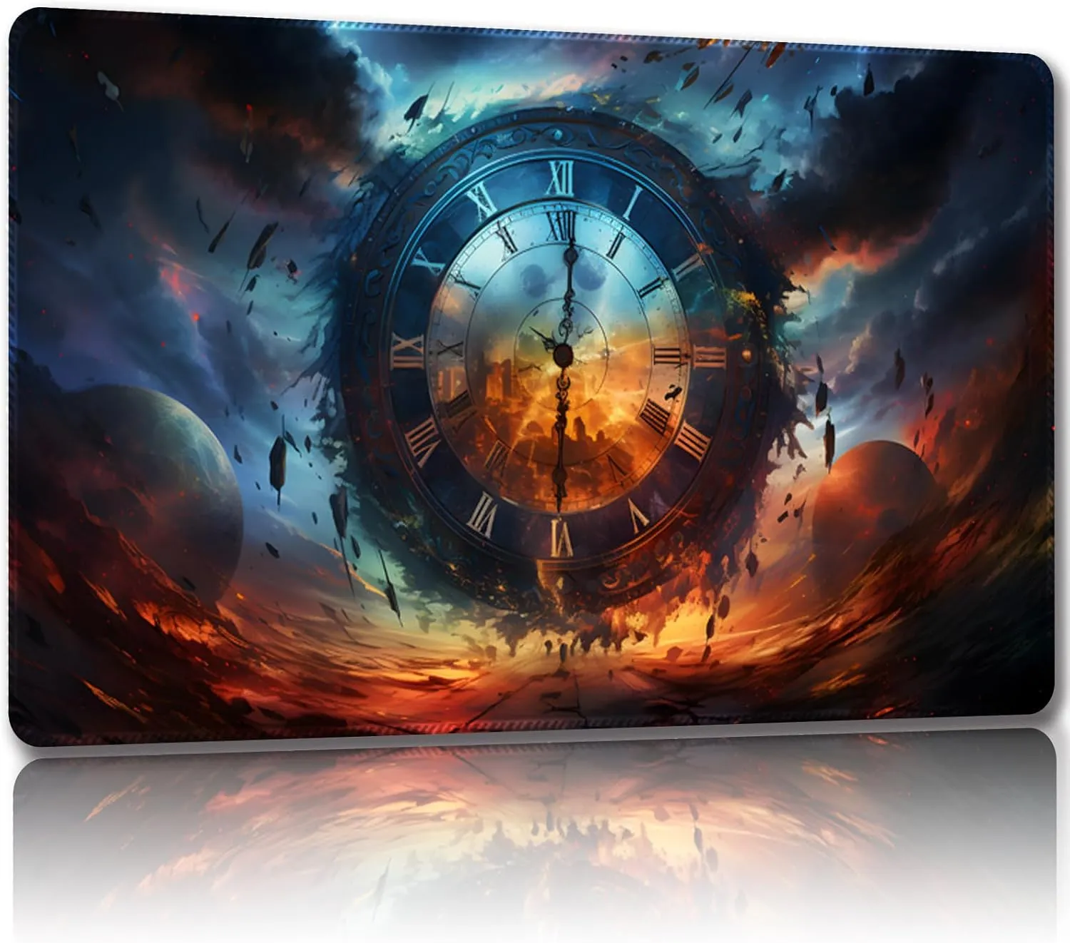 Playmat for MTG, with Free Storage Bags,Game Mat 24 x 14 inches, TCG and Board Game Mat for Cards,Mousepad Desk Mats (Planet Clock-Regular)