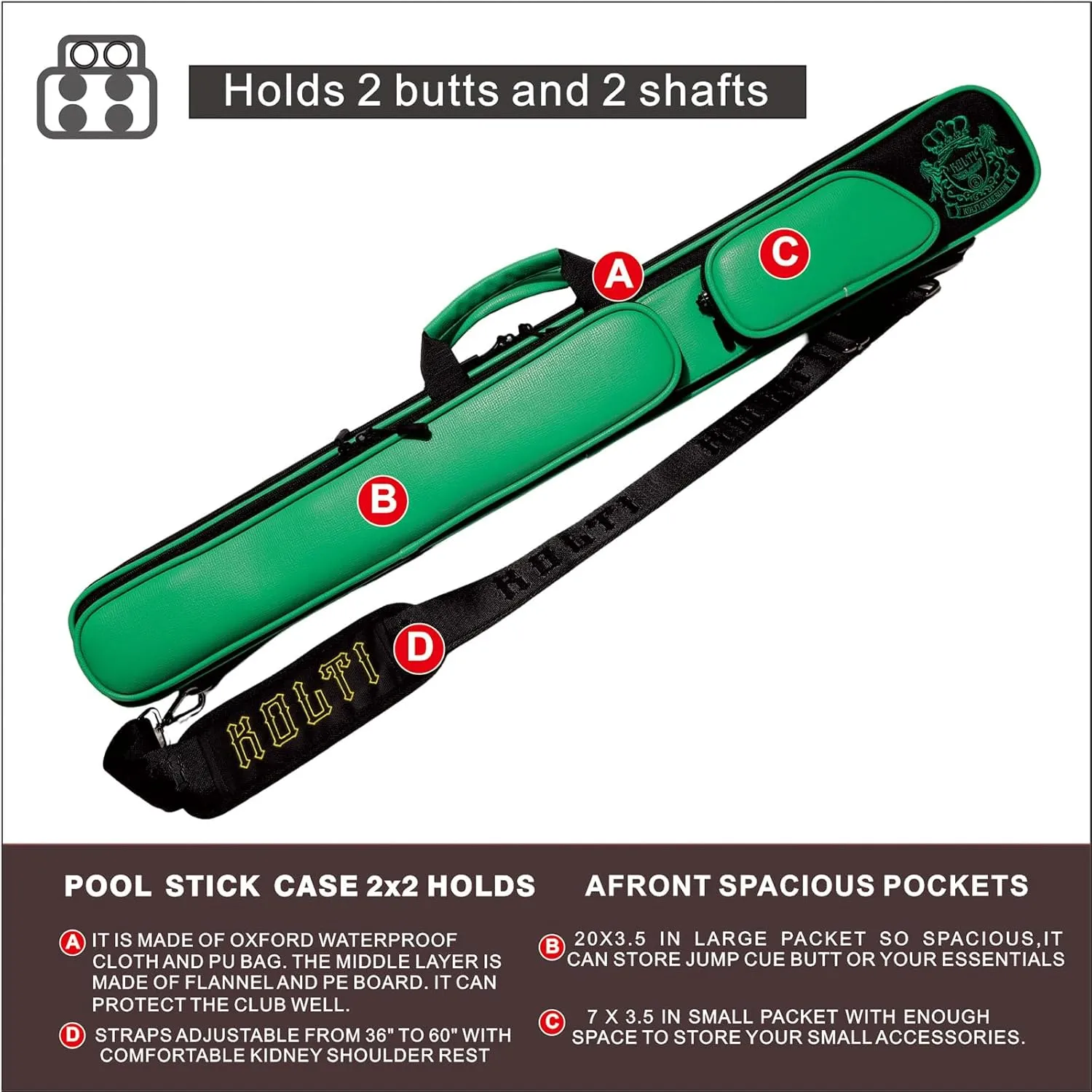 Pool Cue Case, Pool Cue Carrying Case Soft Padded Billiard Stick Bag with Multi-pocket for Butts and Shafts, Pool Stick Case Cue Bag with Straps for Pool Cues & Accessories