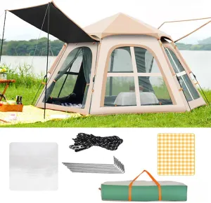Pop-Up Camping Tent,3-5Person Camping Dome Tent,Double Layer Family Camping Tent, Lightweight Portable Backpacking Tent for Outdoor Camping/Hiking(Pink)