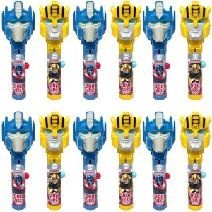Pop Ups! Transformers Lollipop Holders - Bumble Bee and Optimus Prime - 12 Chupa Chups Lollipops with Cases - Individually Wrapped Candy Party Favors - Transformers Candy - Bulk Set of 12
