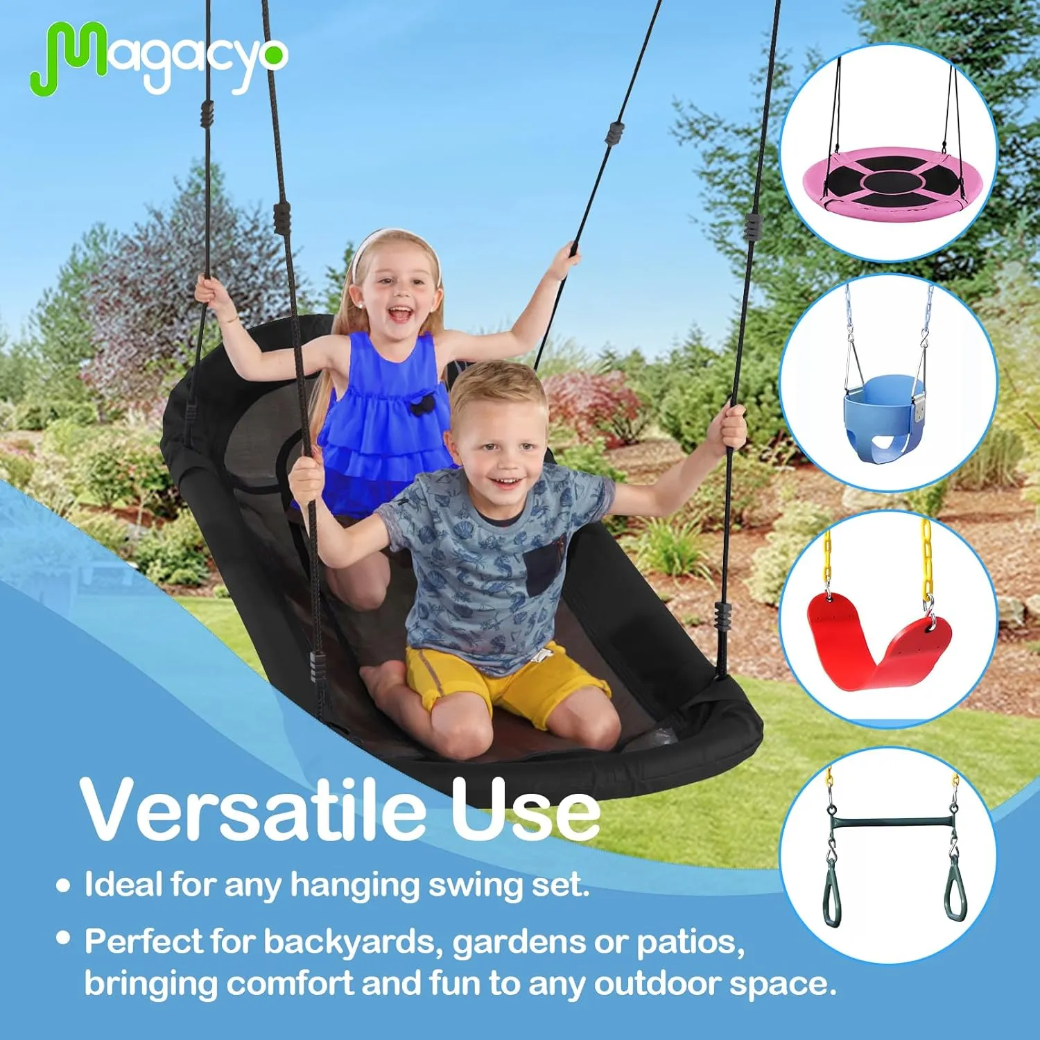 Porch Swing Hanging Kit, Heavy Duty Swing Hangers Outdoor Indoor Ceiling Patio Playground Tree Yoga Seat Trapeze Swingset Hardware Bracket 2 Set with Mounting Snap Hook Screw Washer (Black)