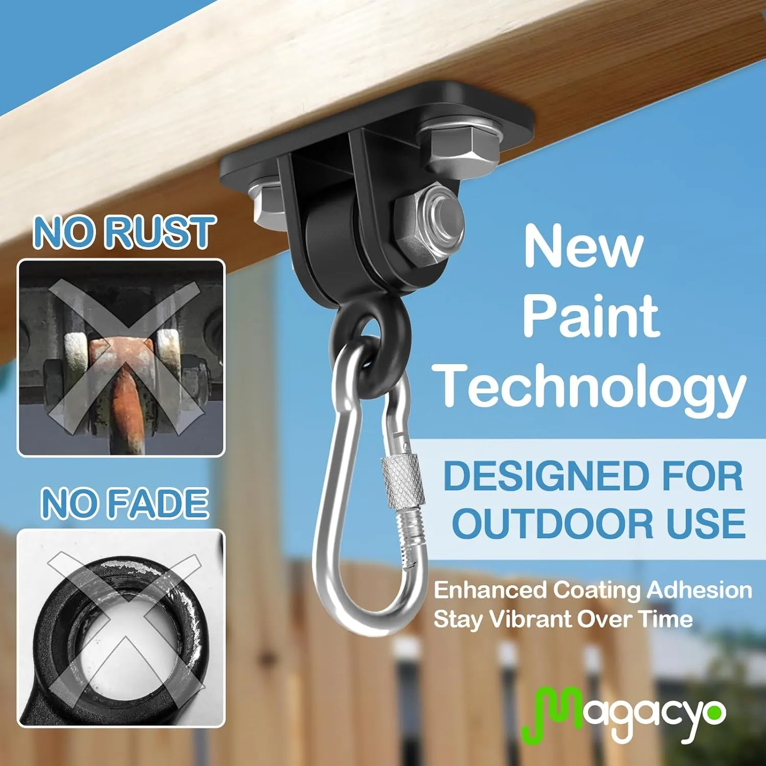Porch Swing Hanging Kit, Heavy Duty Swing Hangers Outdoor Indoor Ceiling Patio Playground Tree Yoga Seat Trapeze Swingset Hardware Bracket 2 Set with Mounting Snap Hook Screw Washer (Black)