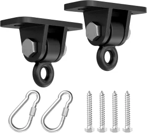 Porch Swing Hanging Kit, Heavy Duty Swing Hangers Outdoor Indoor Ceiling Patio Playground Tree Yoga Seat Trapeze Swingset Hardware Bracket 2 Set with Mounting Snap Hook Screw Washer (Black)