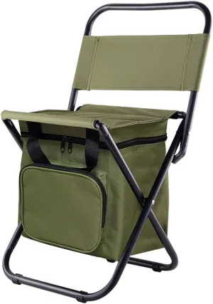 Portable Lightweight Camping Chair Outdoor Small Stool Folding Waterproof Oxford Fabric Backrest Chair Hold up 13 L Cooler Bags Suitable for Fishing,Hiking,Picnic,Travel BBQ(ArmyGreen)