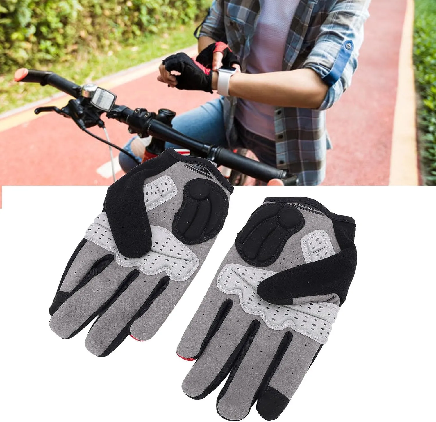 Premium Full Finger Cycling Gloves, Anti Slip Shock Absorbing, Lightweight with Touchscreen Compatible Fingertips, Unisex Design for Men Women, Durable Compact