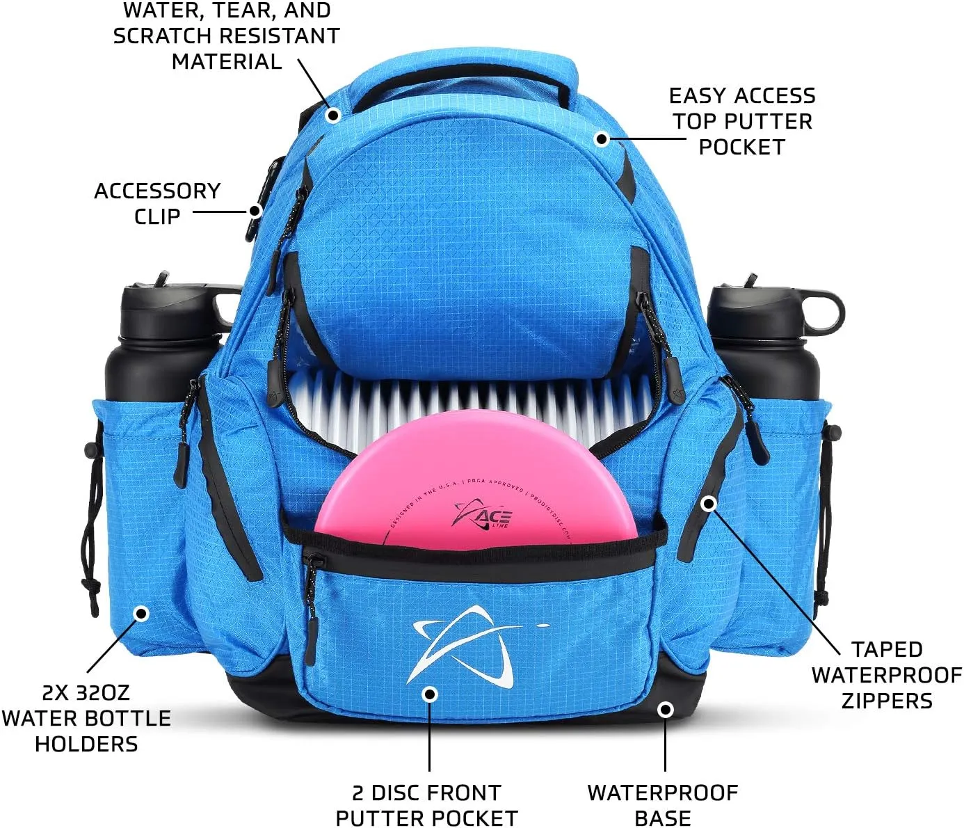 Prodigy Disc BP-3 V3 Disc Golf Backpack - Golf Travel Bag - Holds 17  Discs Plus Storage - Tear and Water Resistant - Great for Beginners - Affordable Golf Bag (Blue)