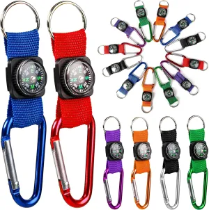 PROLOSO Colorful Carabiner Compass Keychain Belt Clips Kids Toys Prizes Outdoors Adventure Party Favors 36 Pcs